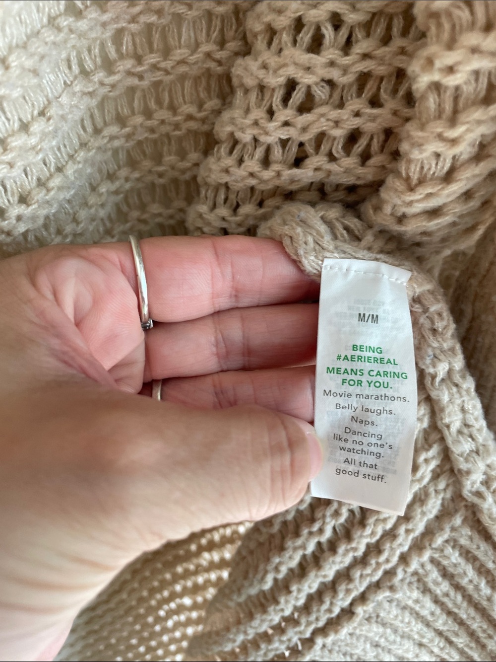 aerie Open-Knit Beige Women's Cardigan - Picture 5 of 7